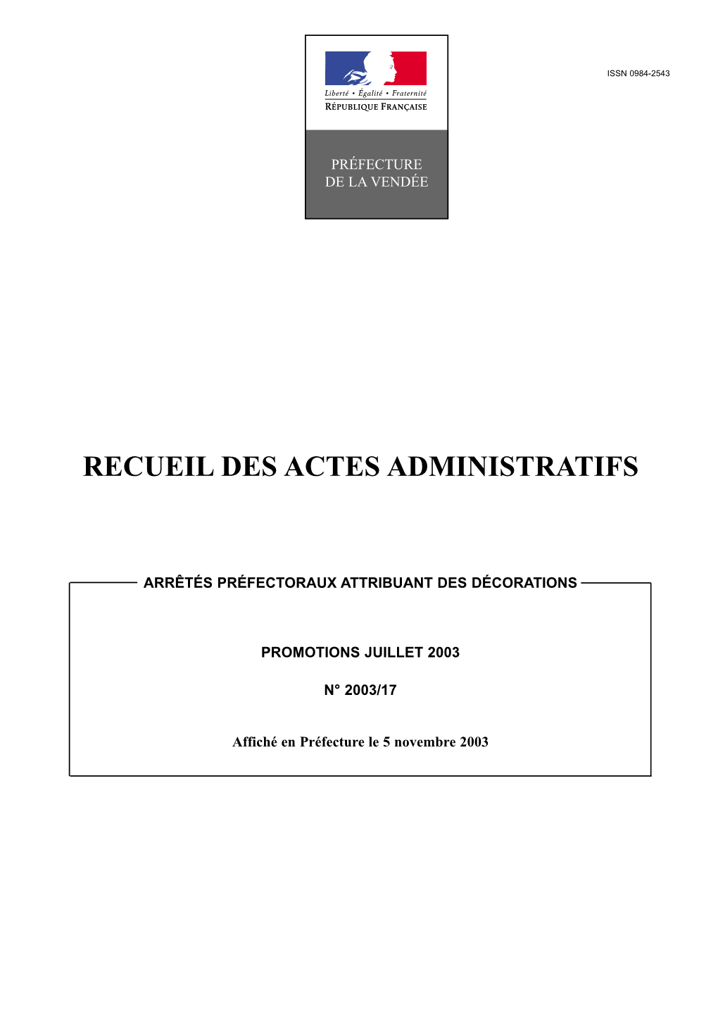 Recueil Des Actes Administratifs