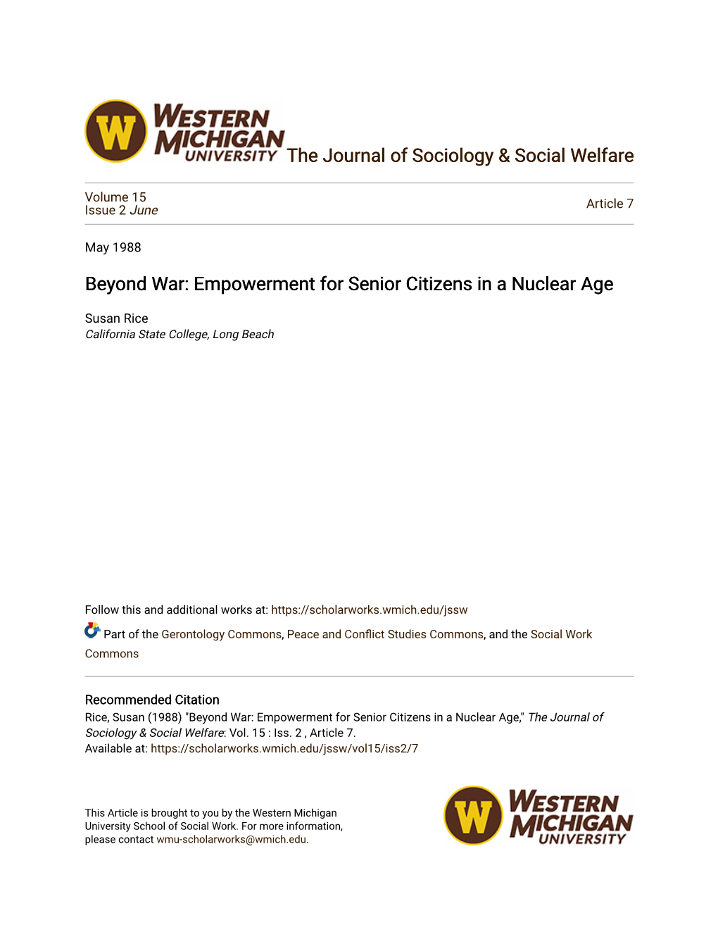 Beyond War: Empowerment for Senior Citizens in a Nuclear Age