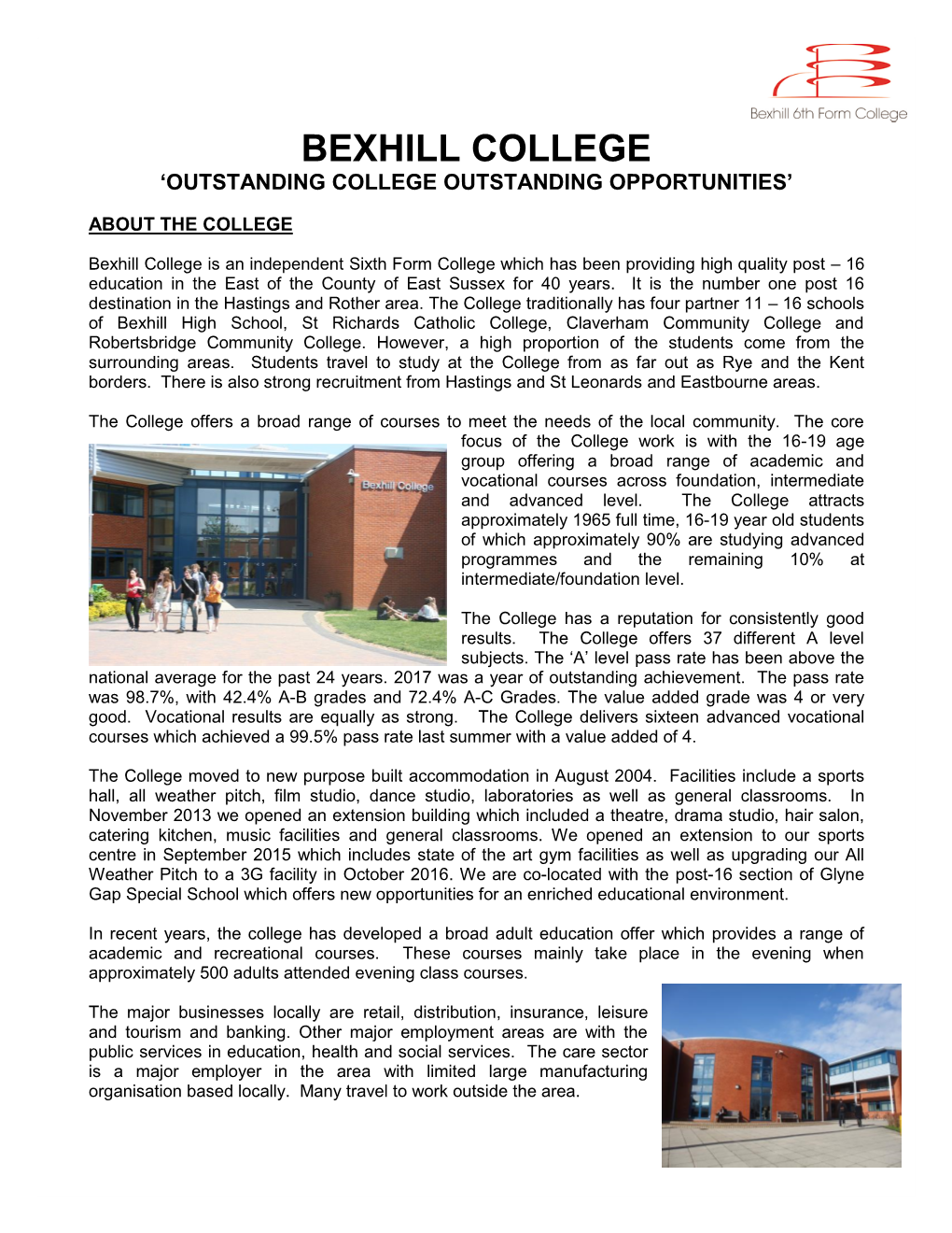 Bexhill College ‘Outstanding College Outstanding Opportunities’