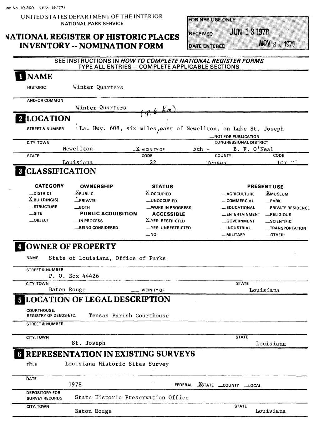 National Register of Historic Places Inventory -- Nomination Form