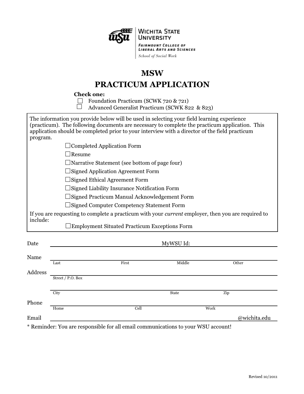 Application for Field Practicum Placement