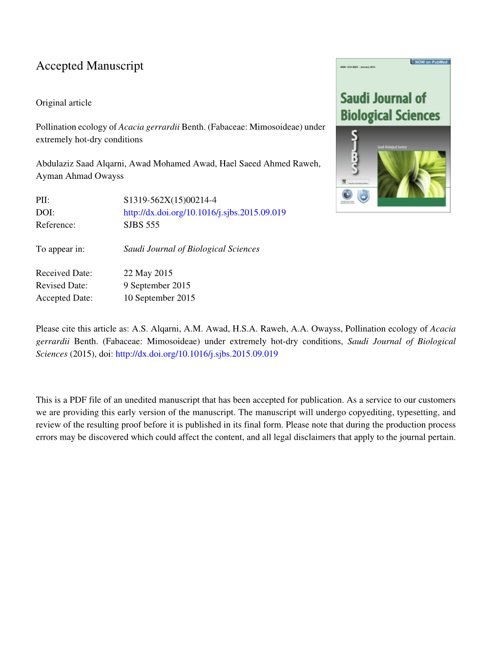 Pollination Ecology of Acacia Gerrardii Benth. (Fabaceae: Mimosoideae) Under Extremely Hot-Dry Conditions