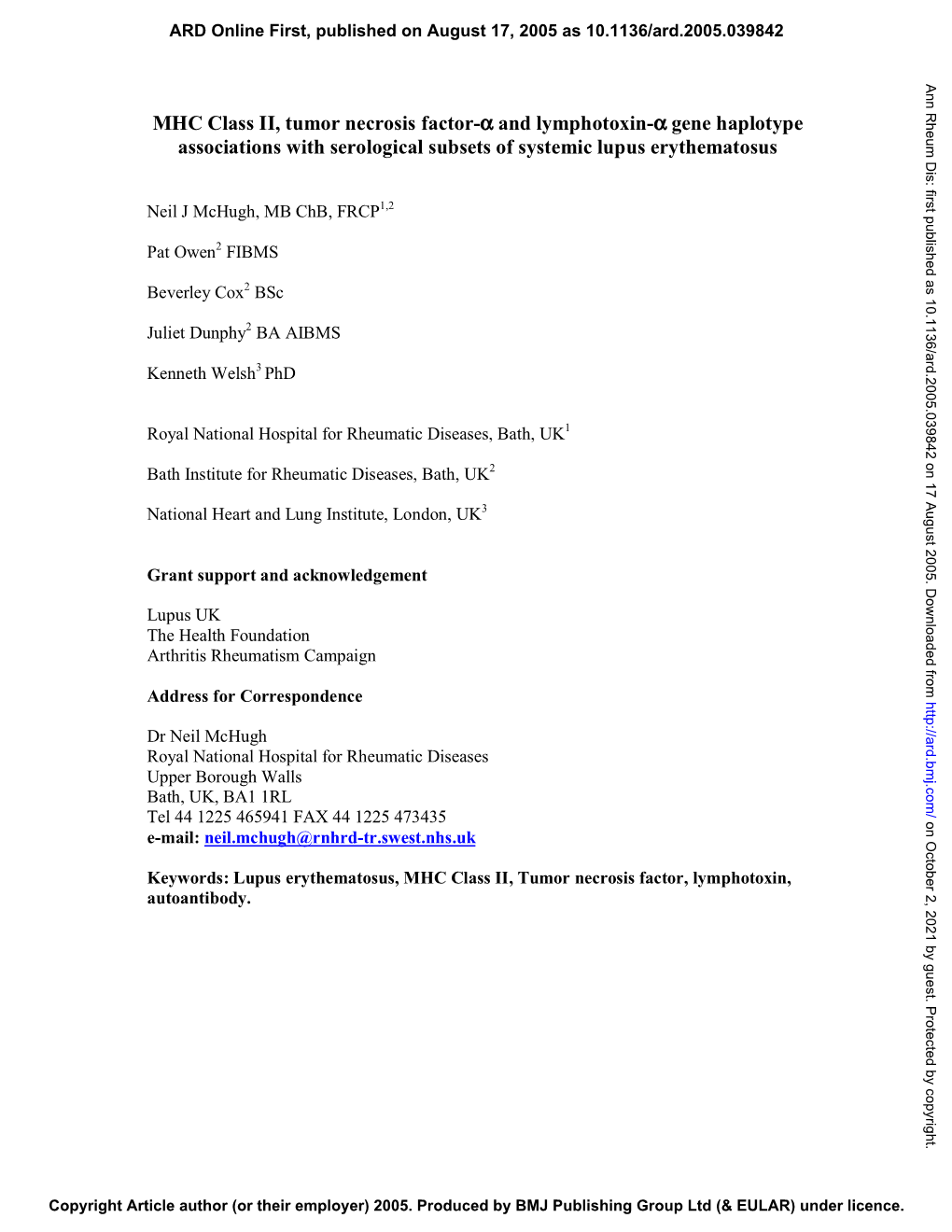 MHC Class II, Tumor Necrosis Factor-Α and Lymphotoxin-Α Gene Haplotype Associations with Serological Subsets of Systemic Lupus Erythematosus