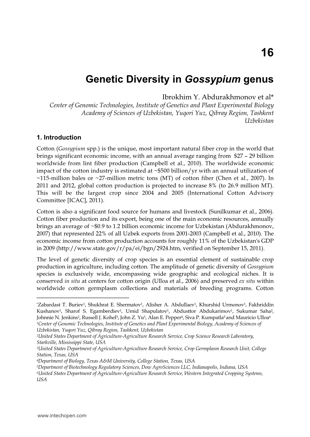 Genetic Diversity in Gossypium Genus