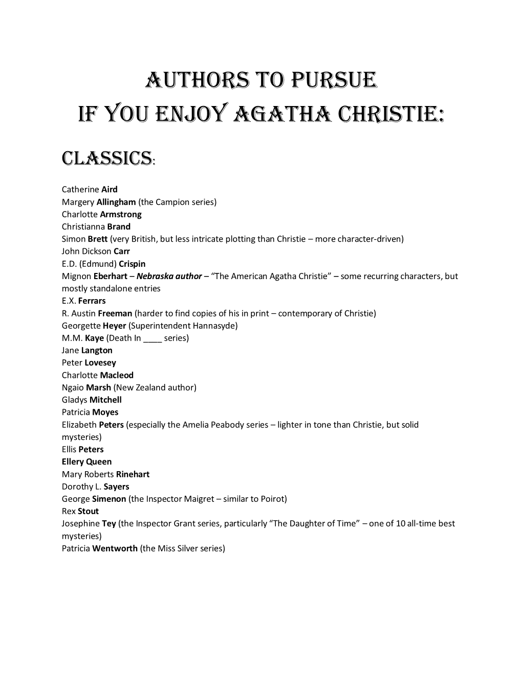Agatha Christie Readalikes