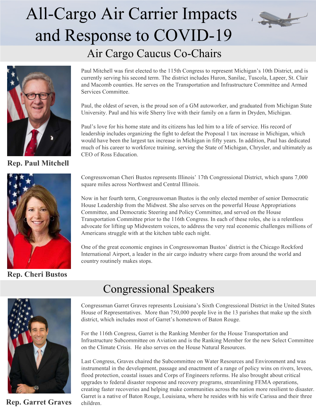 All-Cargo Air Carrier Impacts and Response to COVID-19 Air Cargo Caucus Co-Chairs