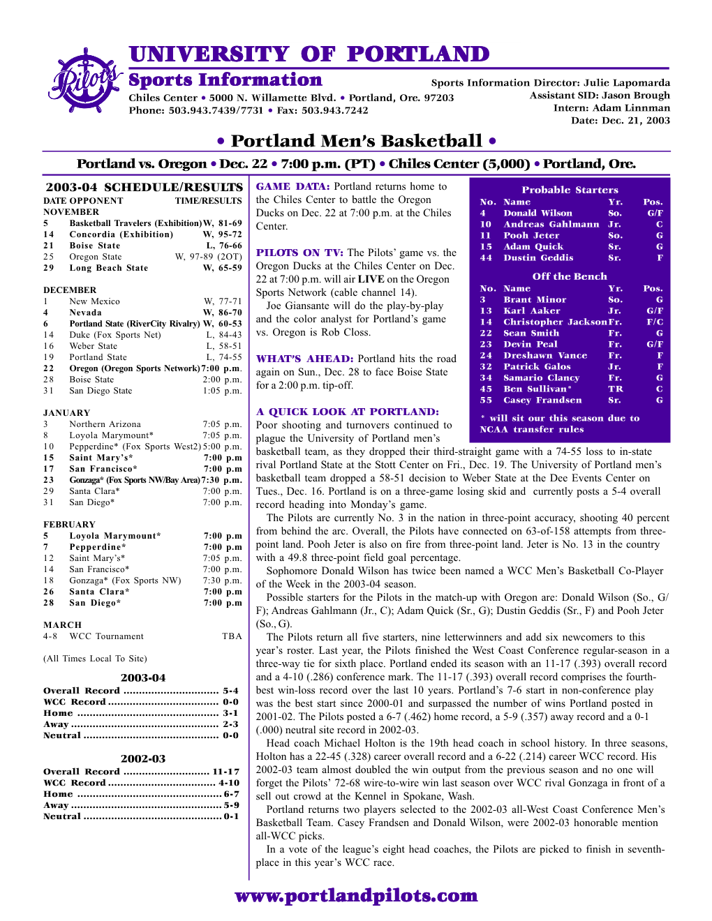 Portland Men's Basketball