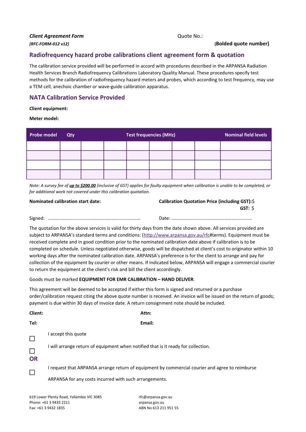 RFC - Client Agreement Form and Quotation