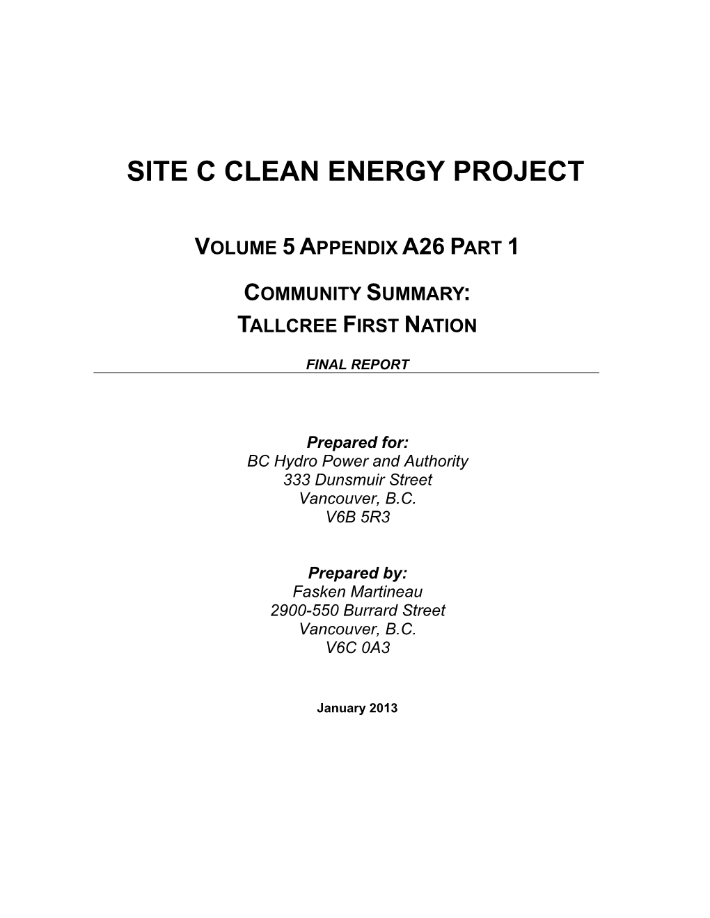 Volume 5 Appendix A26 Part 1 Community Summary: Tallcree First Nation