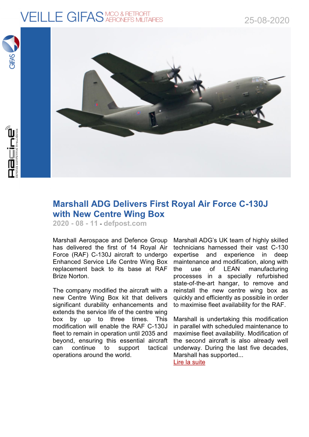 25-08-2020 Marshall ADG Delivers First Royal Air Force C-130J With