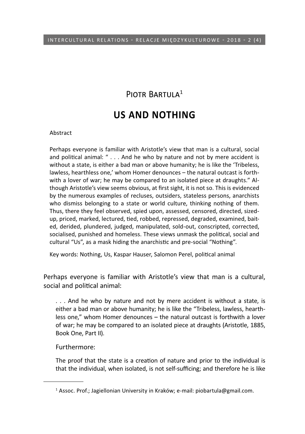 Piotr Bartula1 US and NOTHING