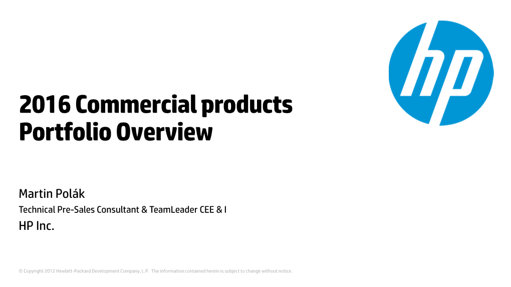2016 Commercial Products Portfolio Overview