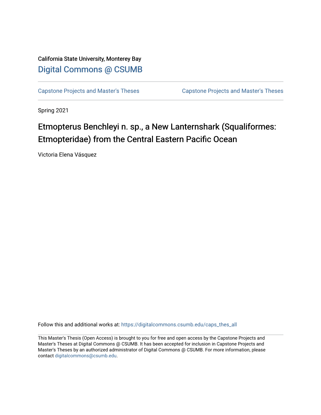 Etmopterus Benchleyi N. Sp., a New Lanternshark (Squaliformes: Etmopteridae) from the Central Eastern Pacific Ocean