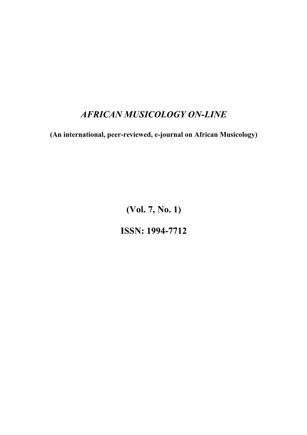 AFRICAN MUSICOLOGY ON-LINE (Vol. 7