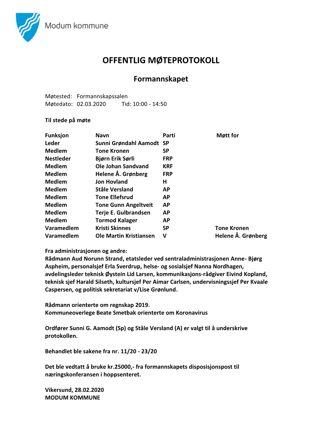 Offentlig Møteprotokoll