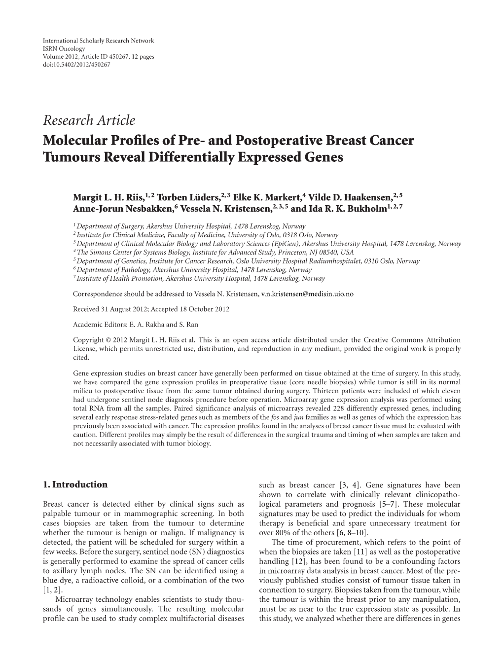 Molecular Profiles of Pre-And Postoperative Breast Cancer