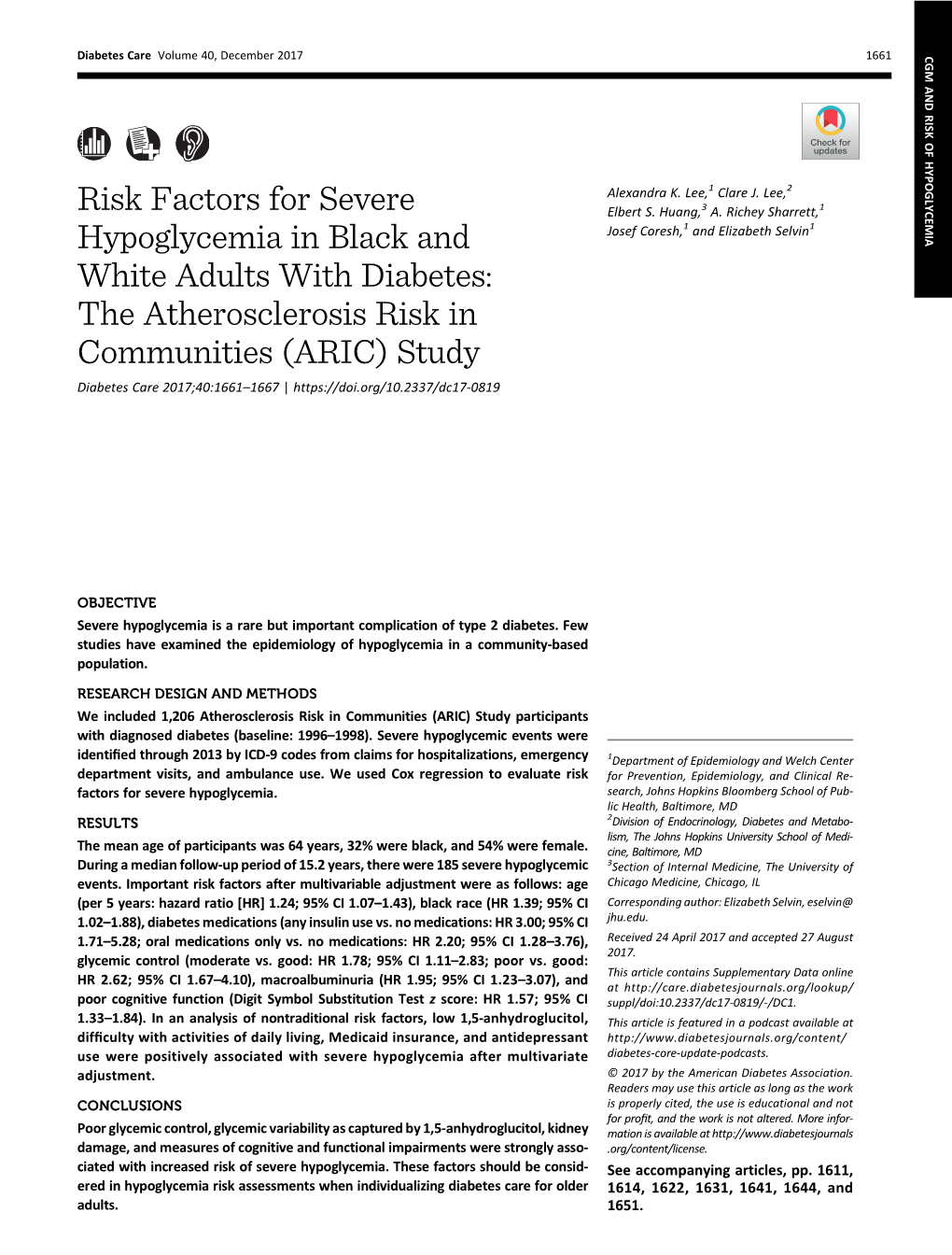 Risk Factors for Severe Hypoglycemia in Black and White Adults with Diabetes