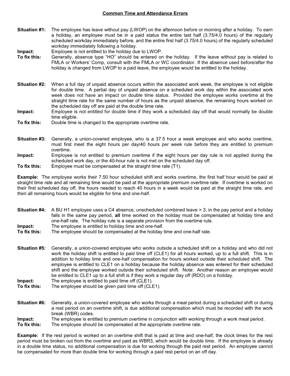 Common Time and Attendance Errors