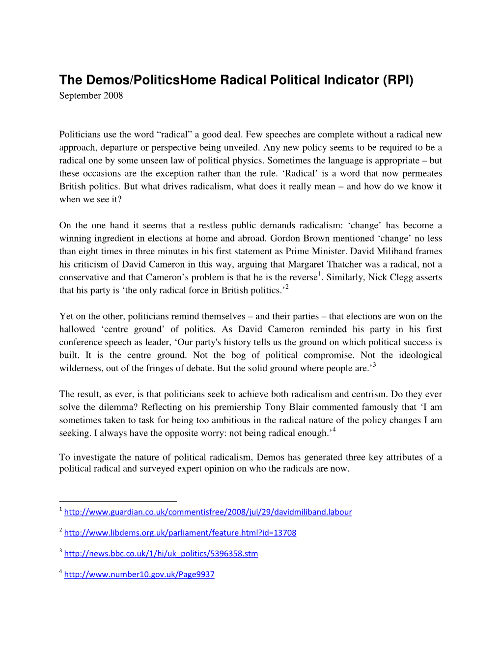 The Demos/Politicshome Radical Political Indicator (RPI) September 2008