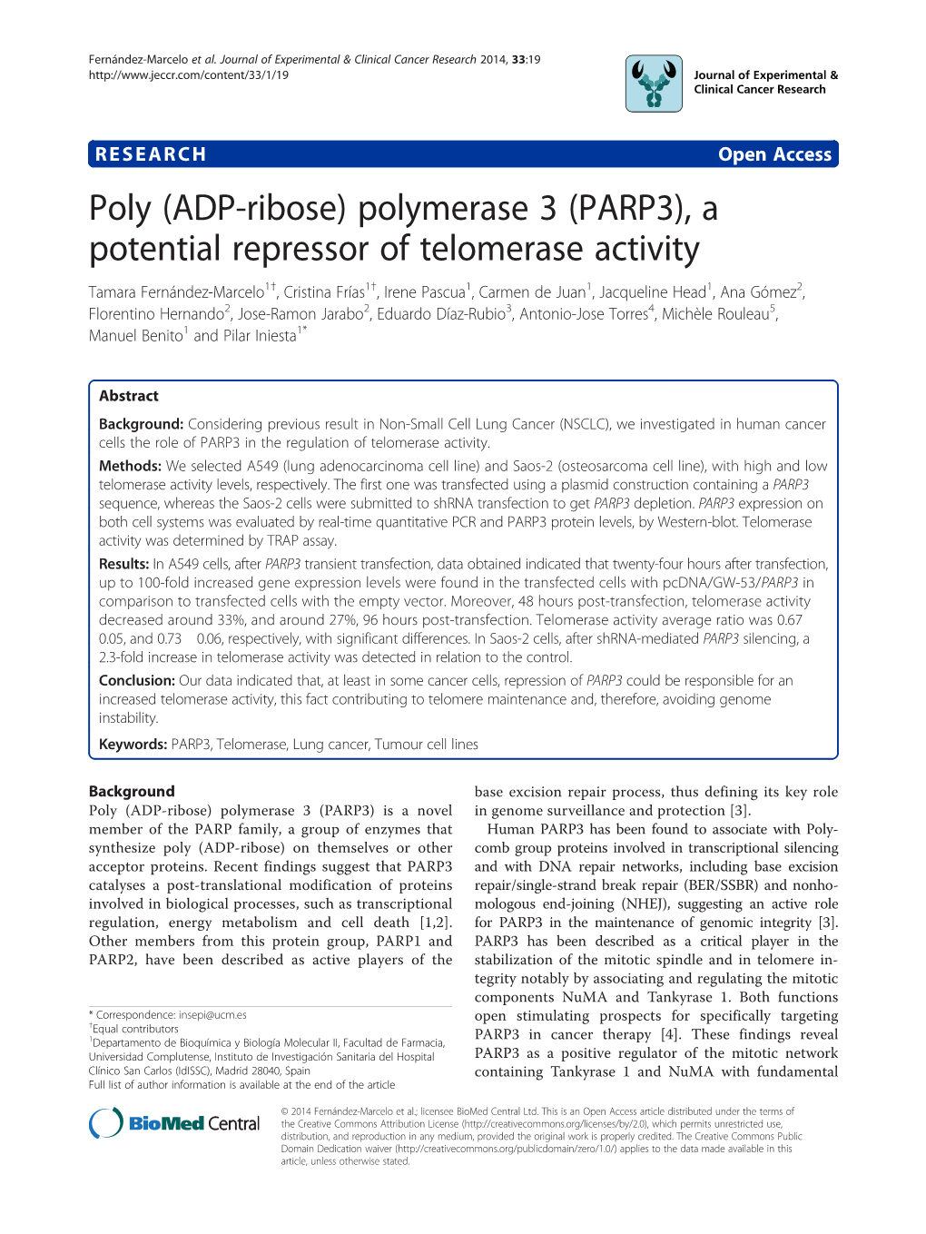 Poly (ADP-Ribose) Polymerase 3 (PARP3), a Potential Repressor Of