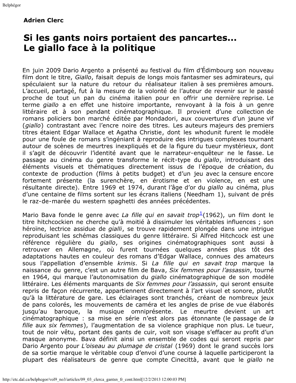 Si Les Gants Noirs Portaient Des Pancartes... Le Giallo Face À La Politique