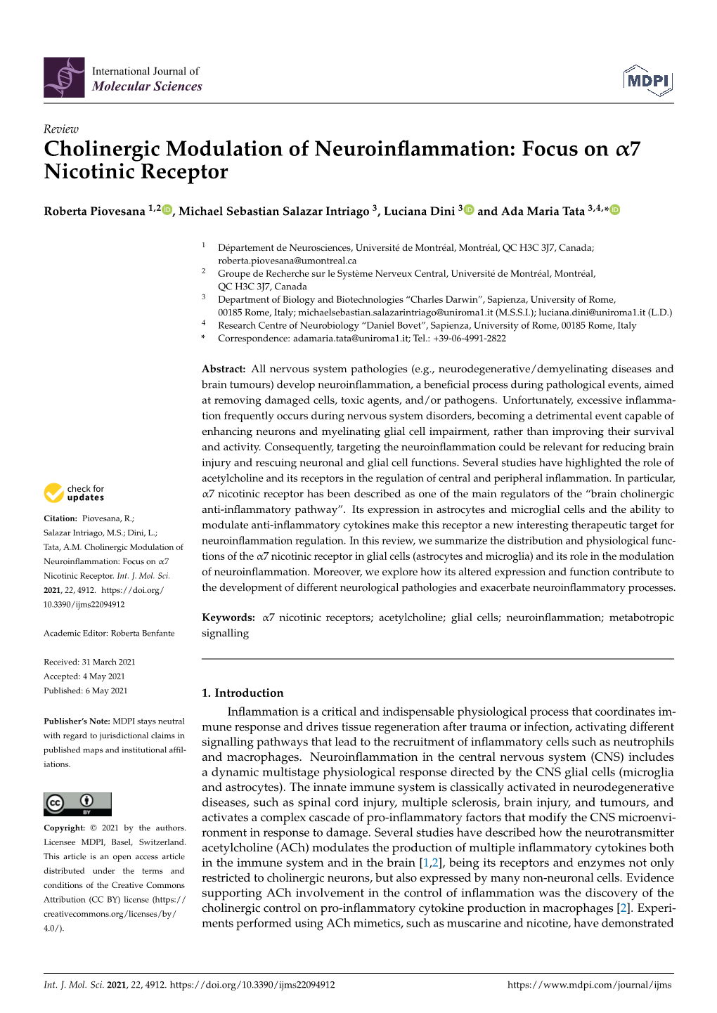 Cholinergic Modulation of Neuroinflammation: Focus on 7