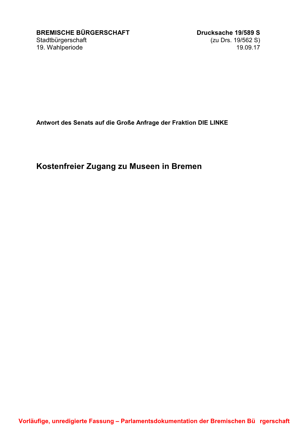 Kostenfreier Zugang Zu Museen in Bremen