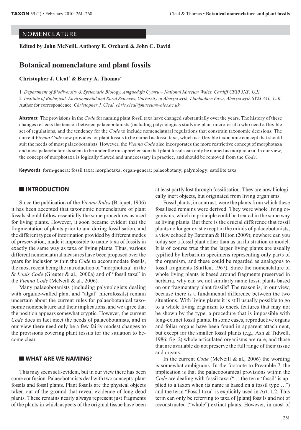 Botanical Nomenclature and Plant Fossils