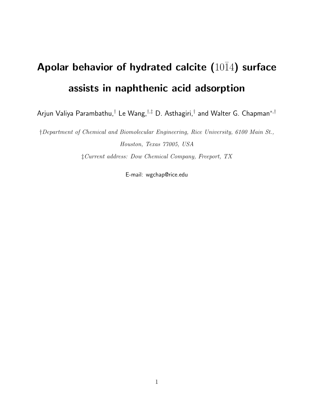 (10¯14) Surface Assists in Naphthenic Acid Adsorption