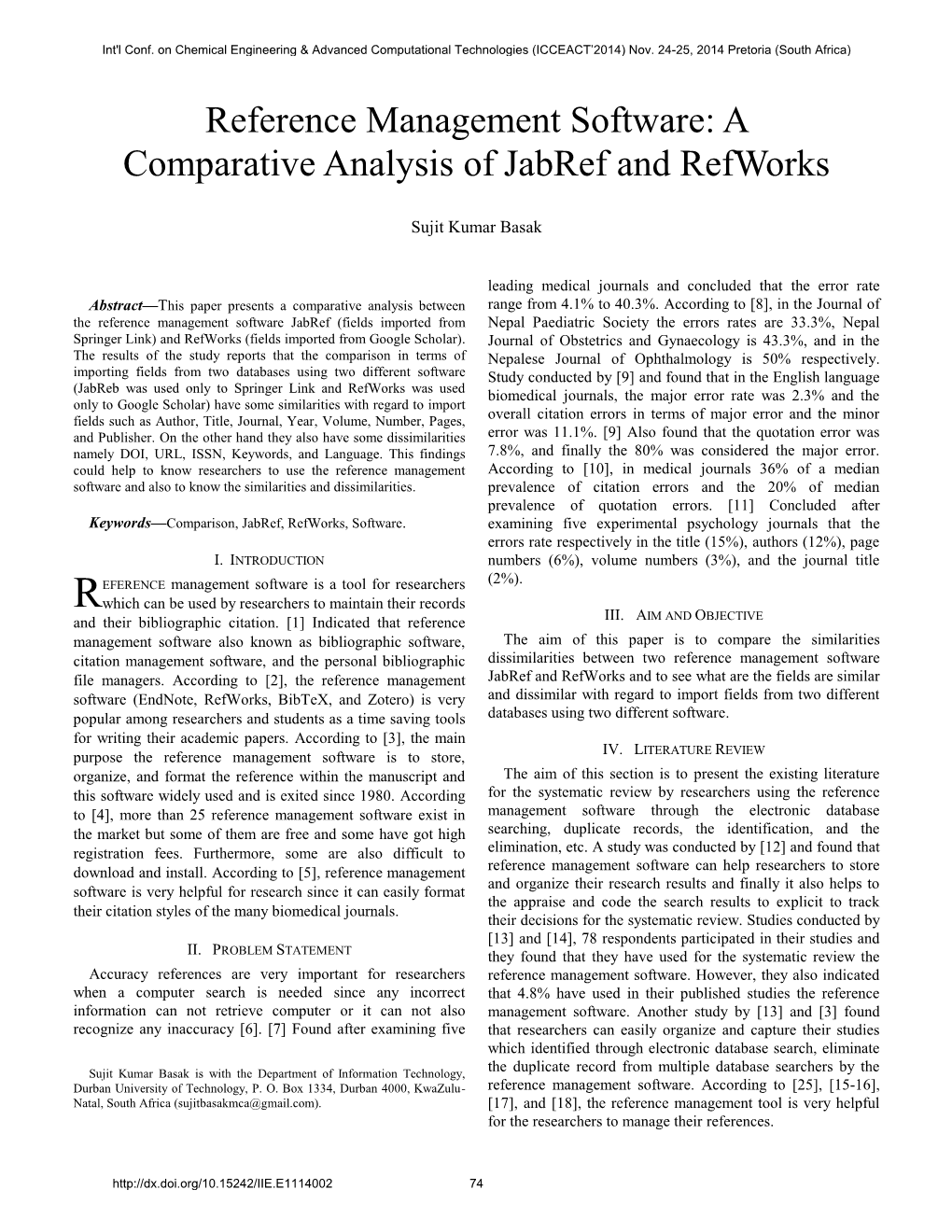 Reference Management Software: a Comparative Analysis of Jabref and Refworks