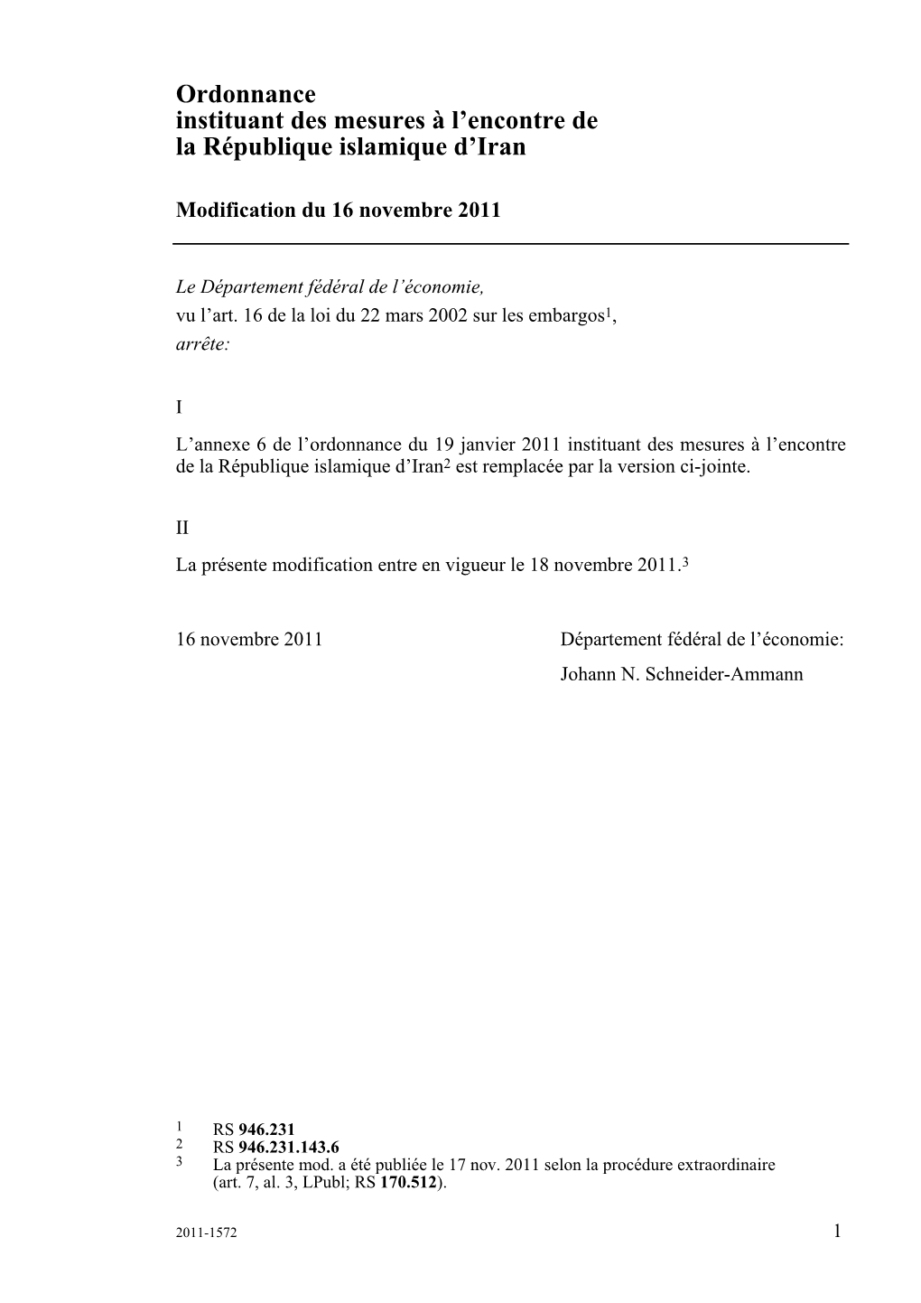 Ordonnance Instituant Des Mesures À L'encontre De La République