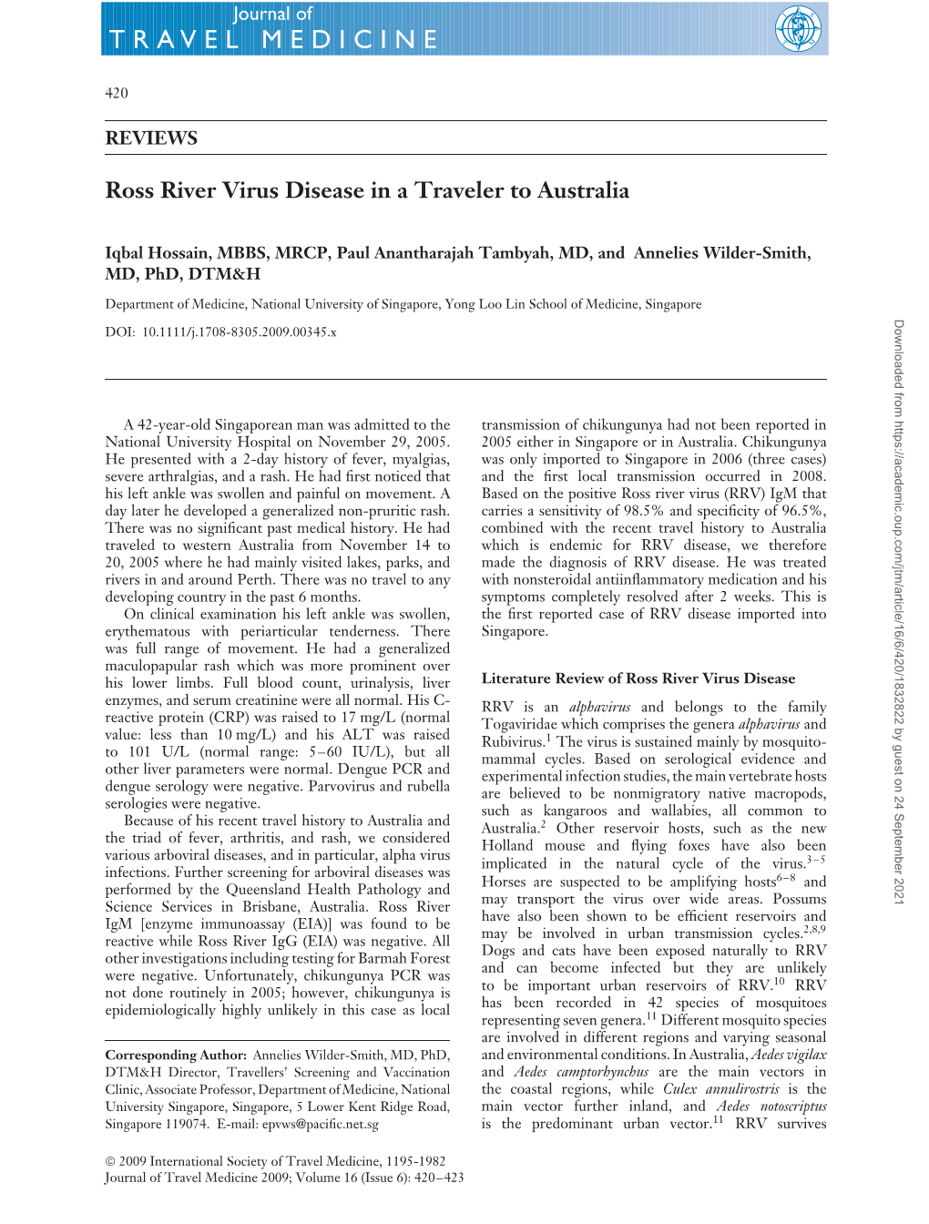 Ross River Virus Disease in a Traveler to Australia