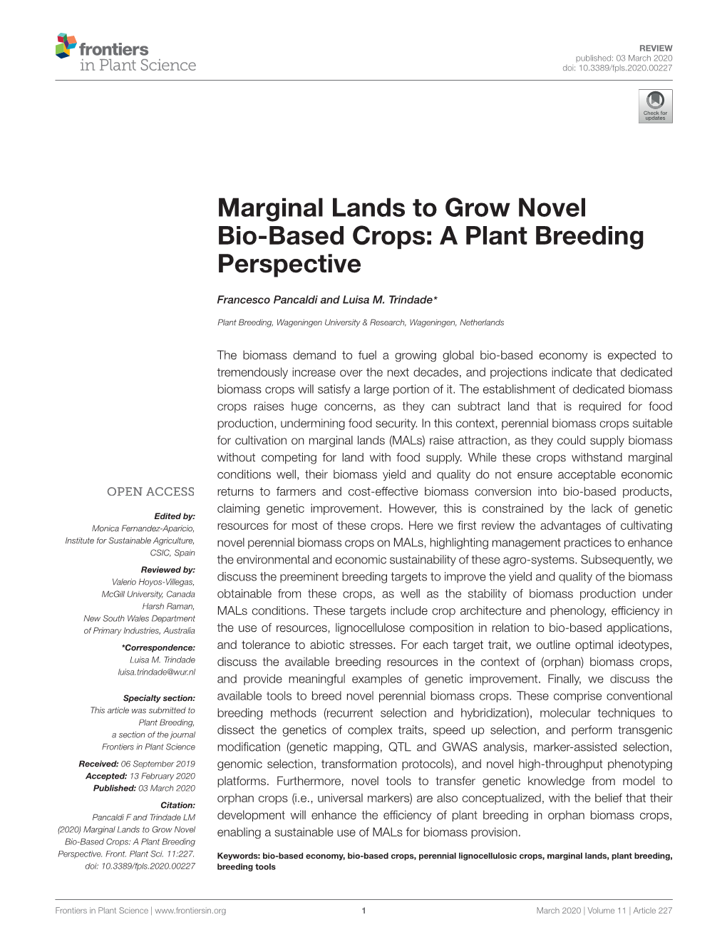 Marginal Lands to Grow Novel Bio-Based Crops: a Plant Breeding Perspective