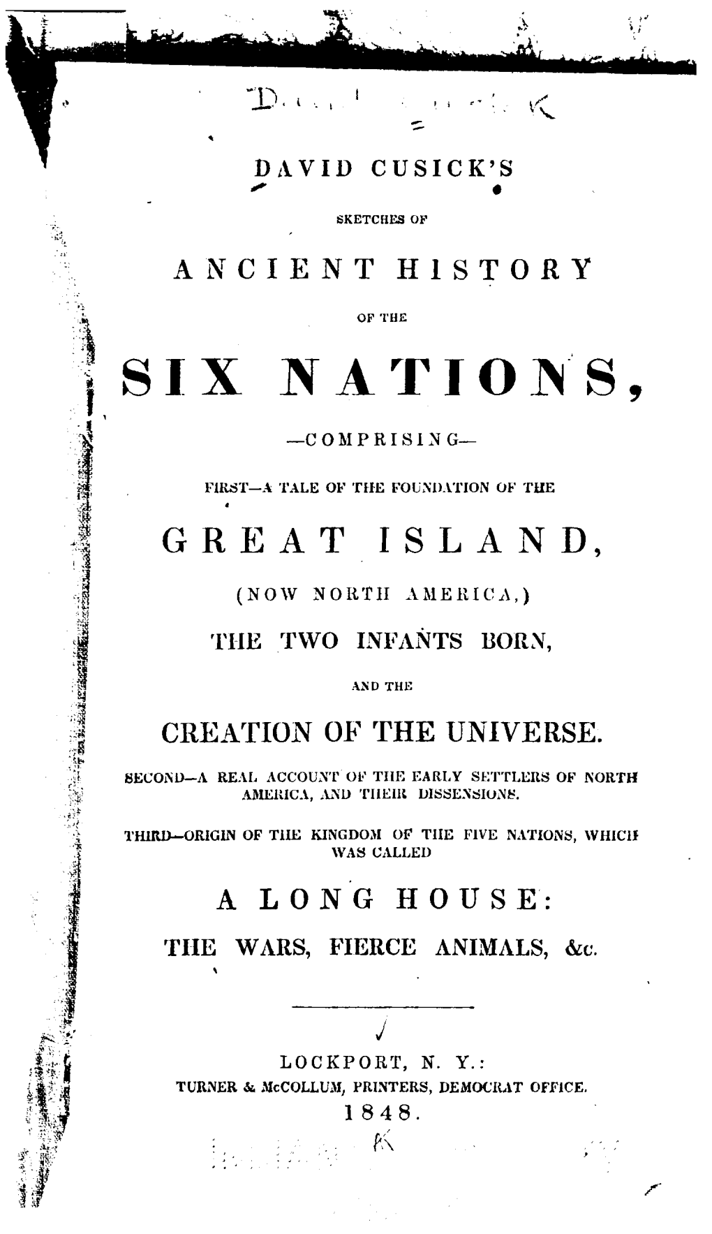 David Cusick's Sketches of Ancient History of the Six Nations