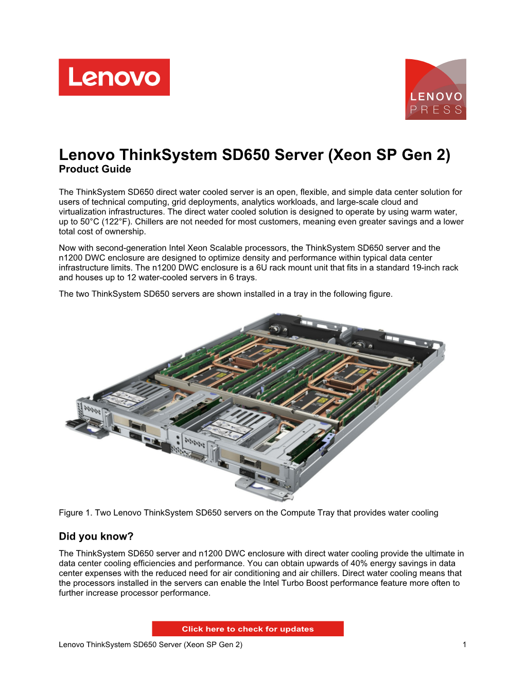 Lenovo Thinksystem SD650 Server (Xeon SP Gen 2) Product Guide