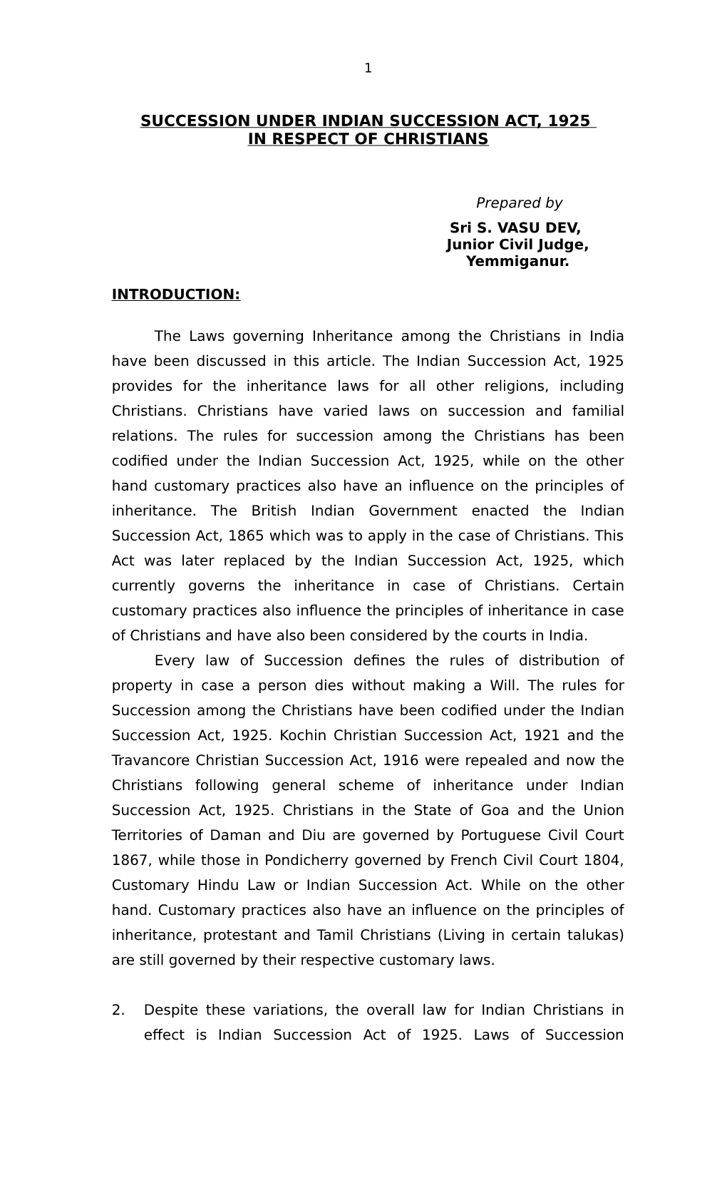 Succession Under Indian Succession Act, 1925 in Respect of Christians