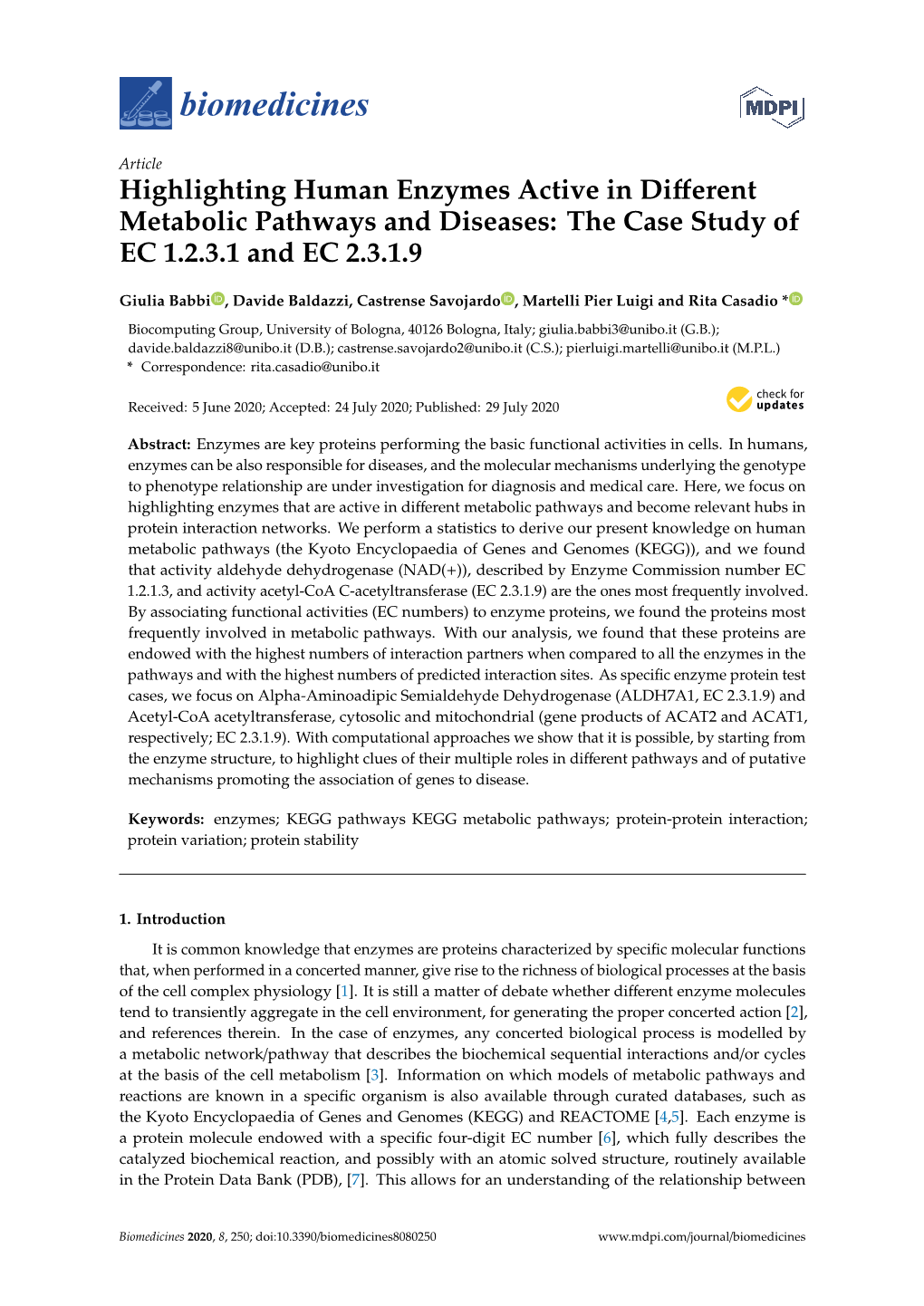 Highlighting Human Enzymes Active in Different Metabolic Pathways And