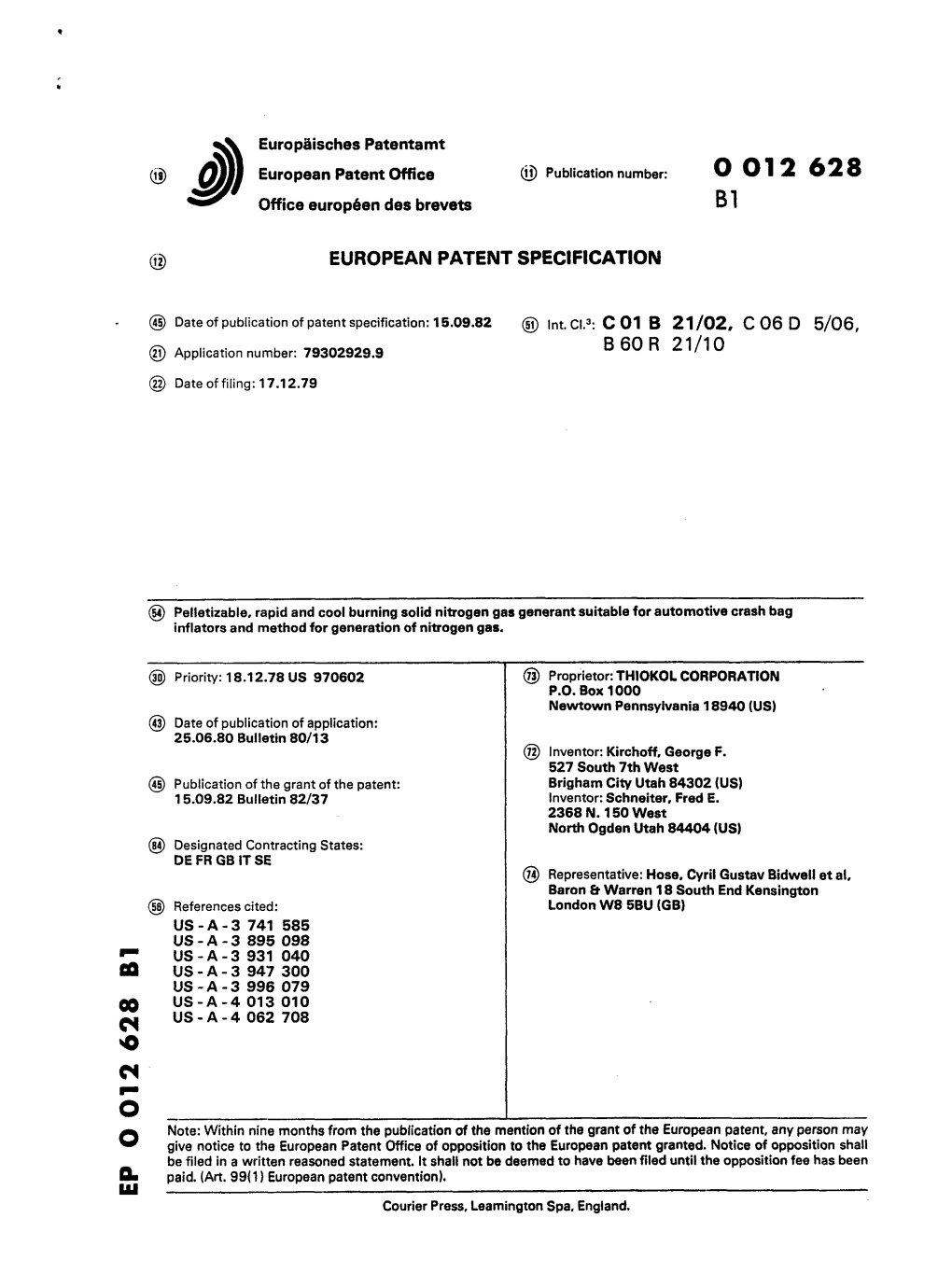 Pelletizable, Rapid and Cool Burning Solid Nitrogen Gas Generant Suitable