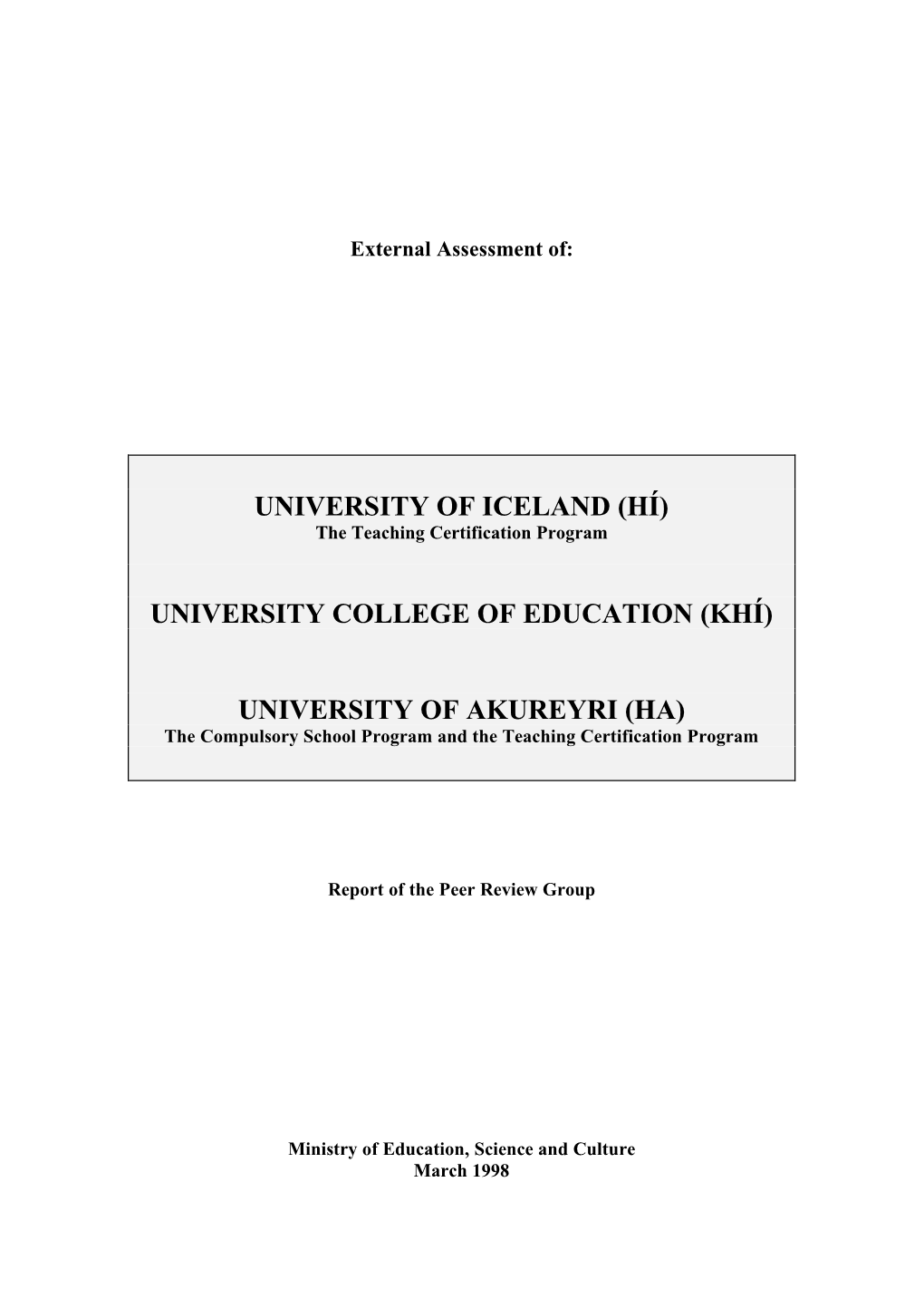 University of Iceland (Hí) University College Of