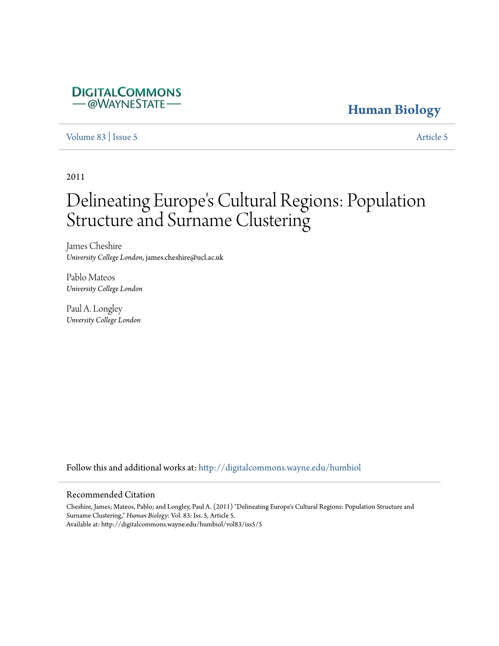 Population Structure and Surname Clustering James Cheshire University College London, James.Cheshire@Ucl.Ac.Uk