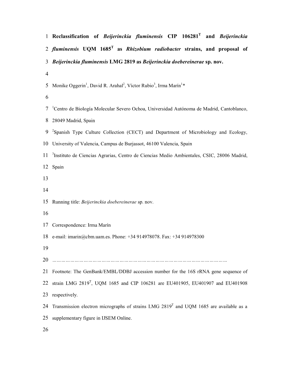 Reclassification of Beijerinckia Fluminensis CIP 106281T and Beijerinckia