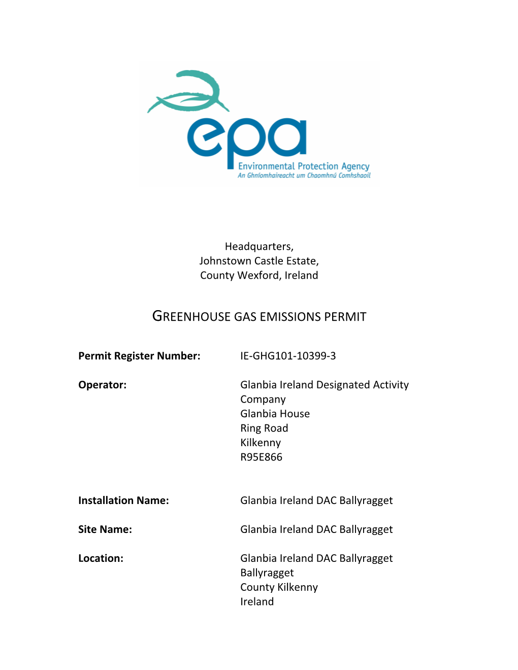 Greenhouse Gas Emissions Permit