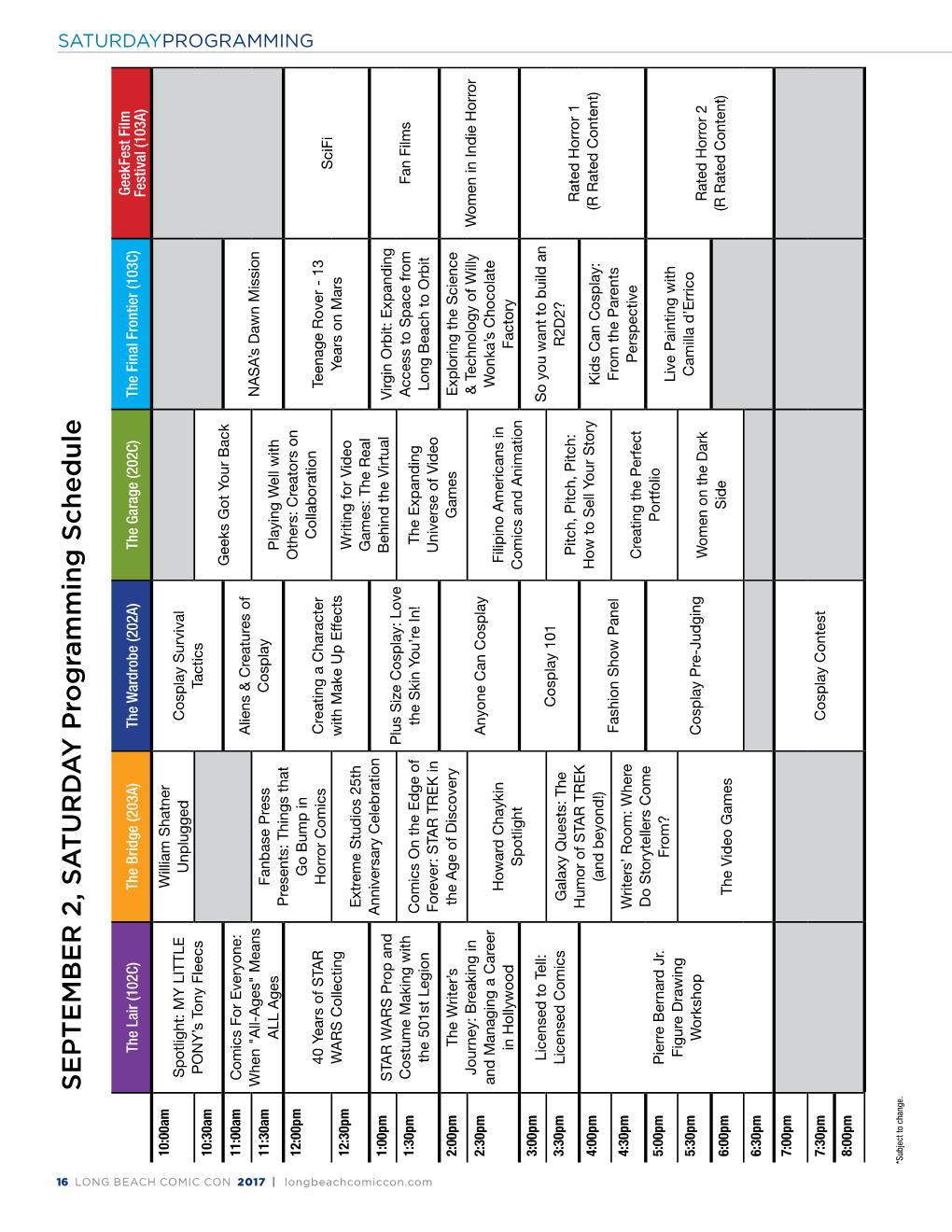 SEPTEMBER 2, S a T U RD a Y Programming Schedule