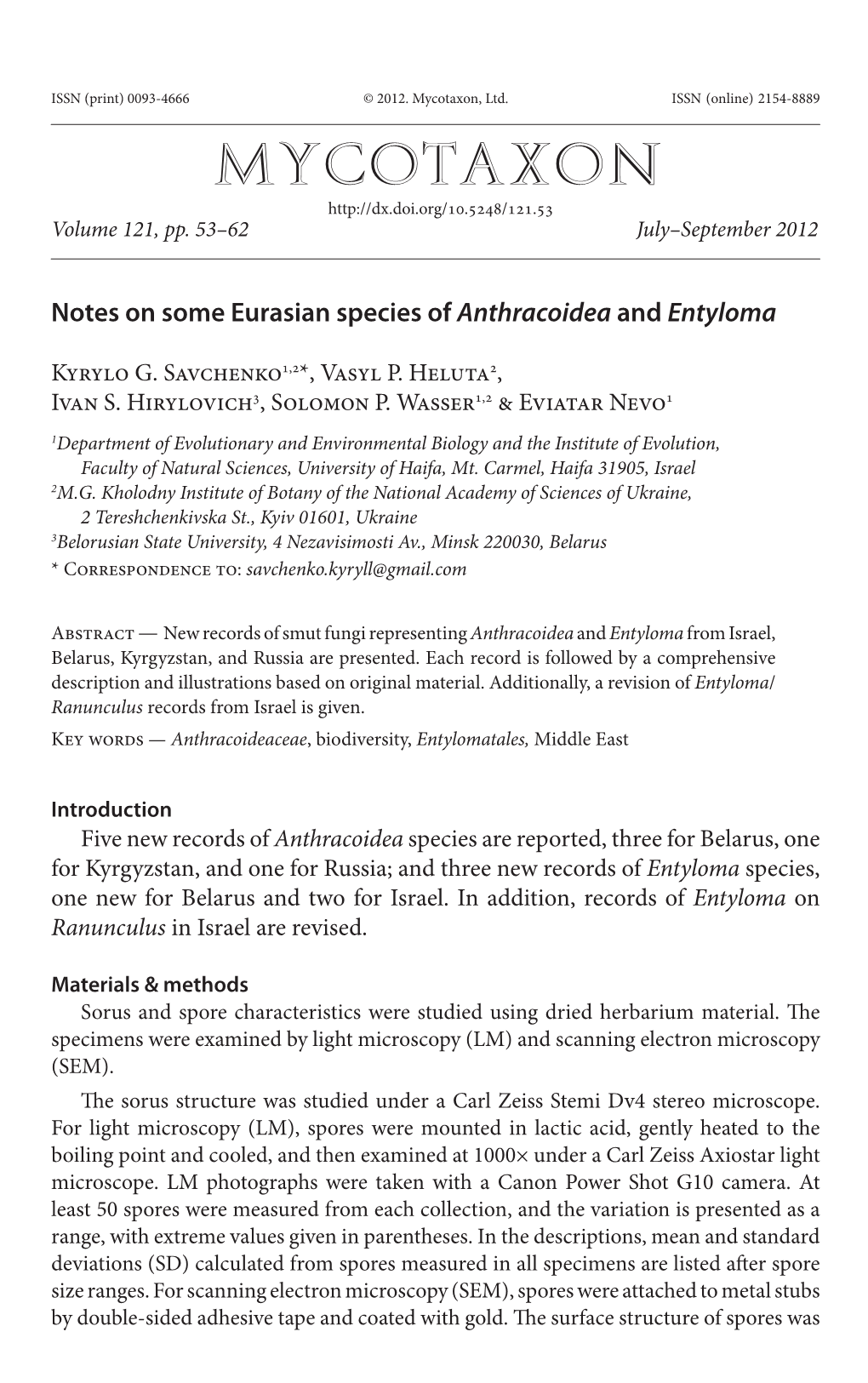 &lt;I&gt;Entyloma&lt;/I&gt;