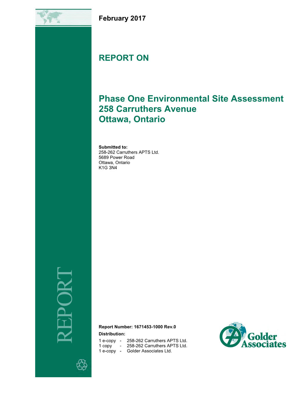 REPORT on Phase One Environmental Site Assessment