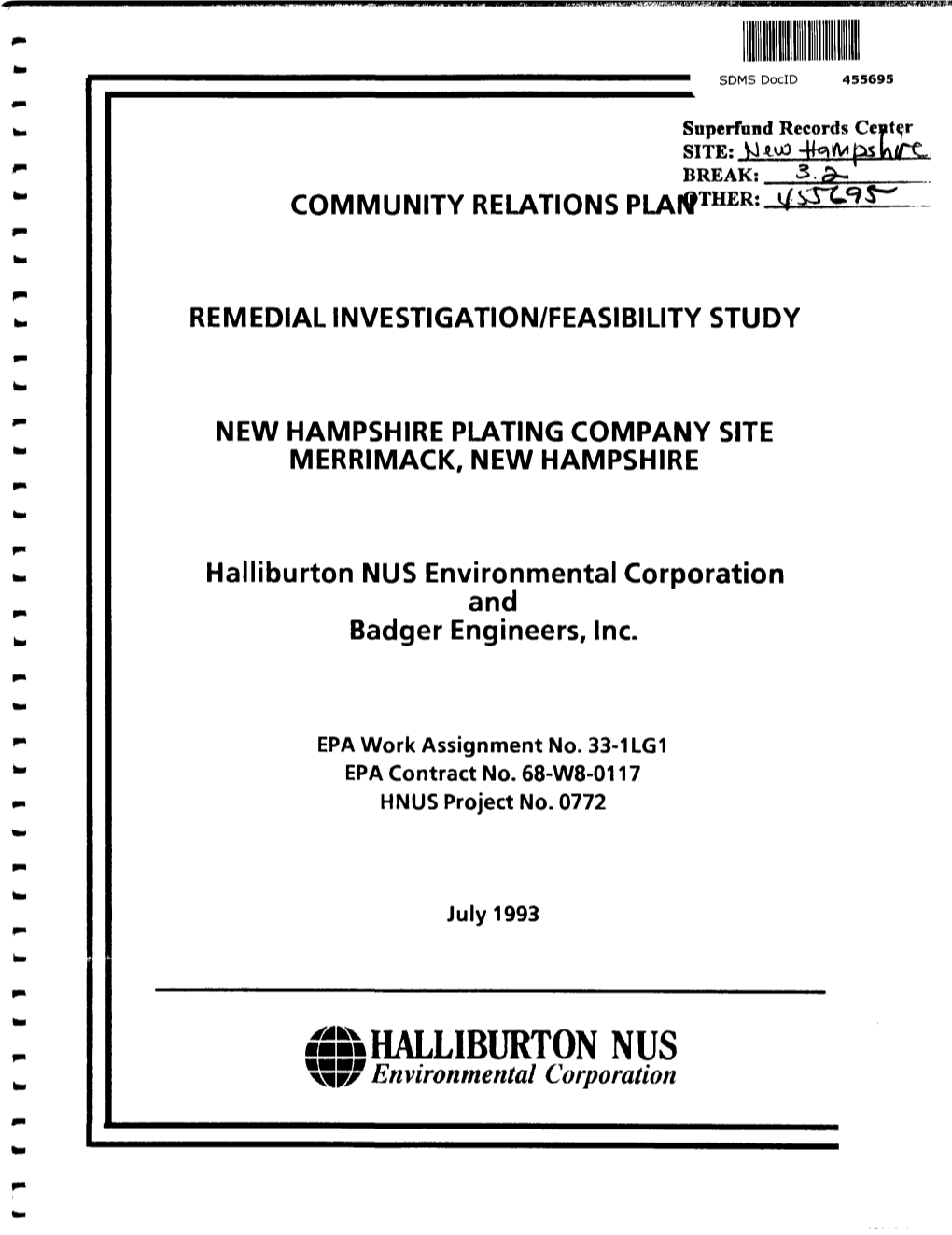 Community Relations Plan, New Hampshire Plating Superfund Site, W.A