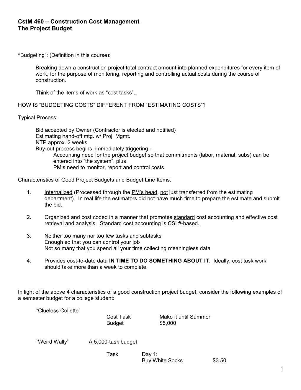 Cstm 460 Construction Cost Management