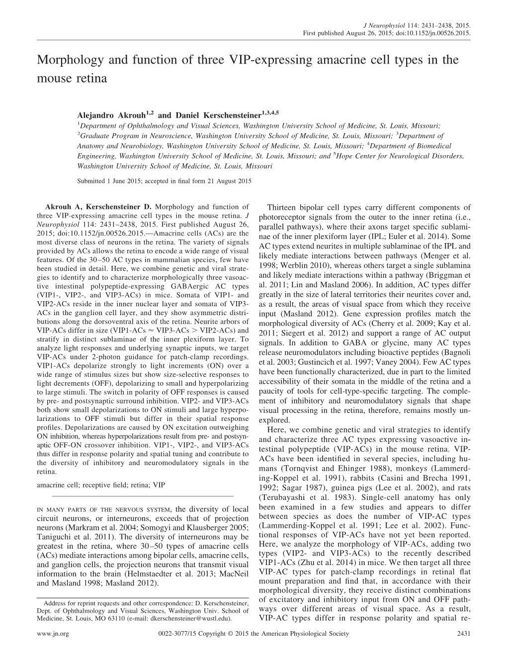 Morphology and Function of Three VIP-Expressing Amacrine Cell Types in the Mouse Retina