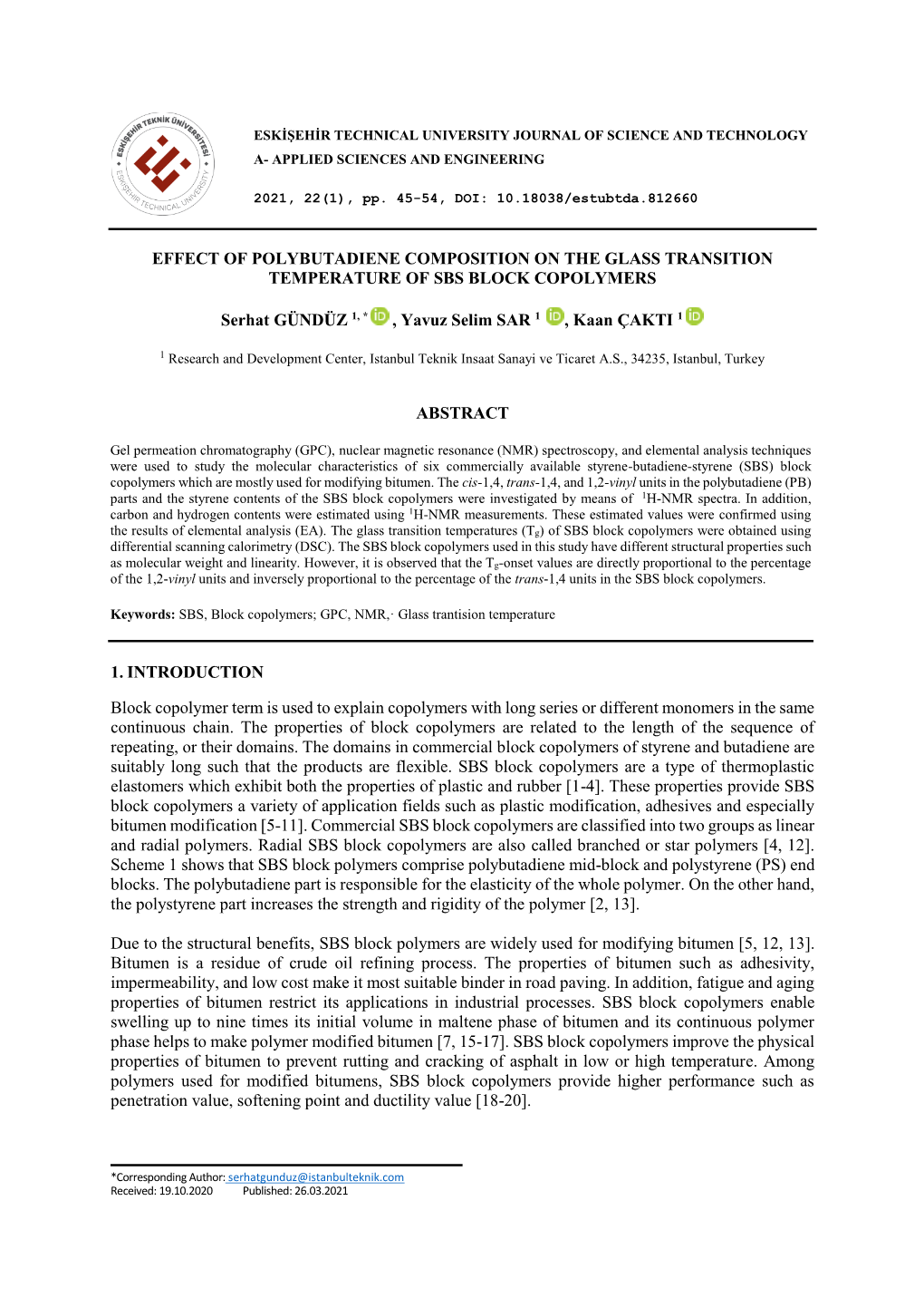 Effect of Polybutadiene Composition on the Glass Transition Temperature of Sbs Block Copolymers