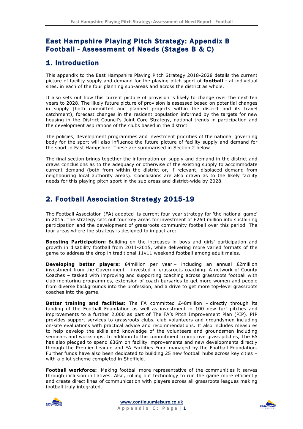 Appendix B Football - Assessment of Needs (Stages B & C)